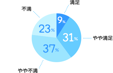 満足：9%、やや満足：31%、やや不満：37%、不満：23%